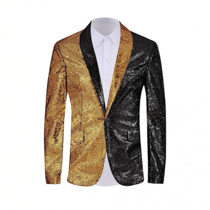 Herren Blazer Glänzend Pailletten Effekt Farbkontrast