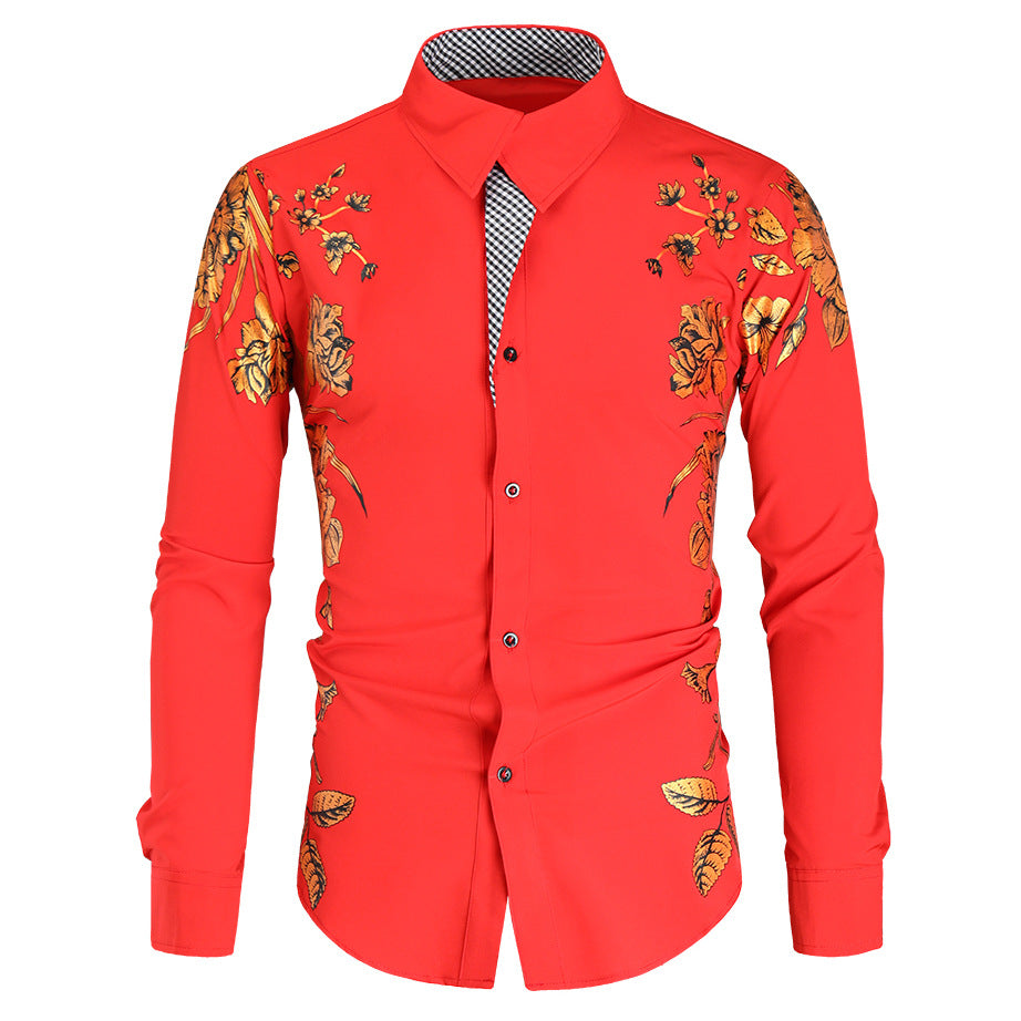 Herren Langarmhemd Blumenmuster Eleganter Kragen Modern