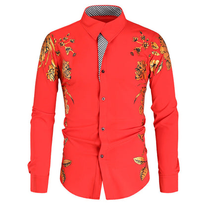 Herren Langarmhemd Blumenmuster Eleganter Kragen Modern