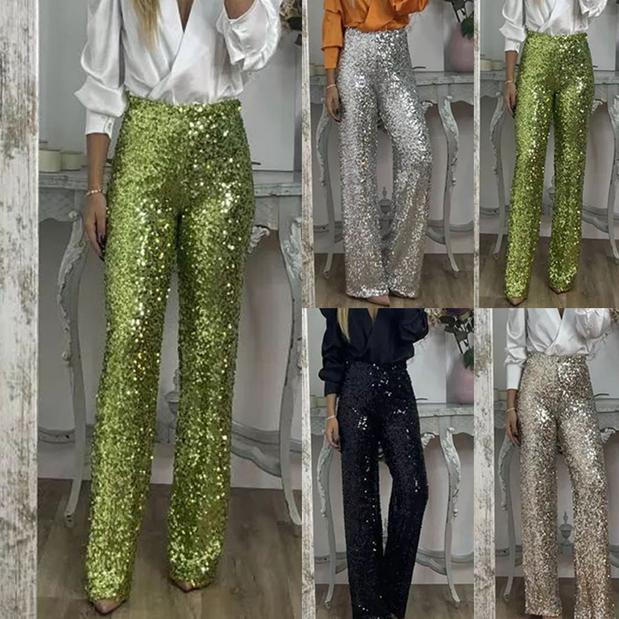 Glitzernde Damen Palazzo Hose Hochwertig Weite Bein - BerlinGlamour