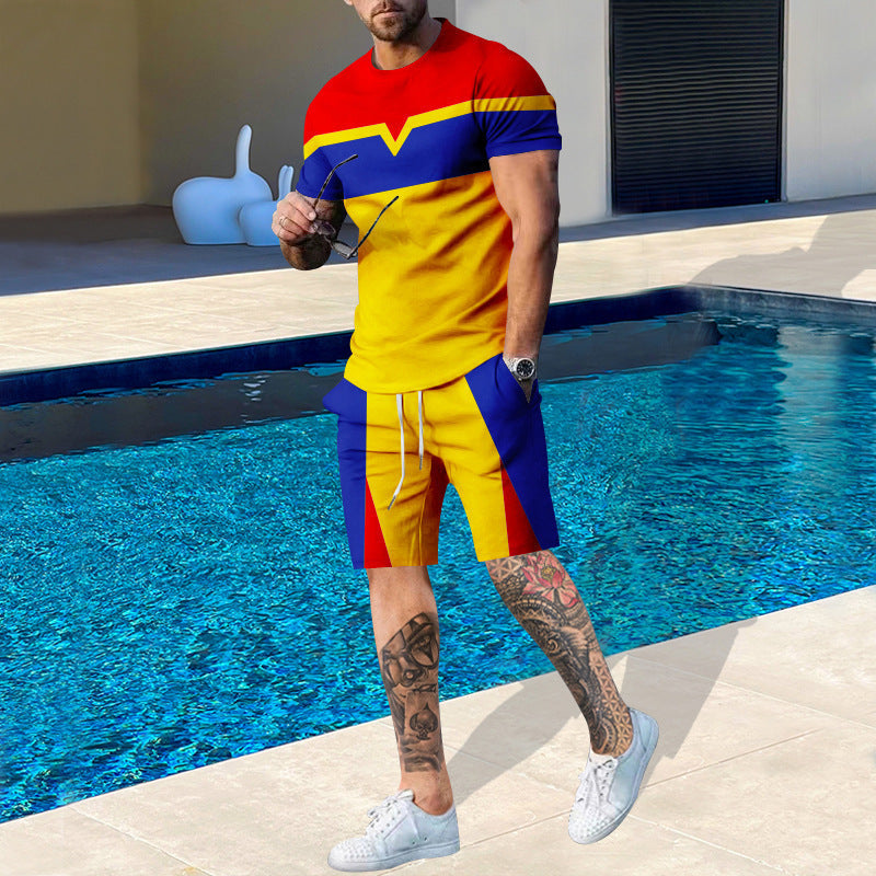 Herren Sport Set Kurzarm Kontrast Farben Modern