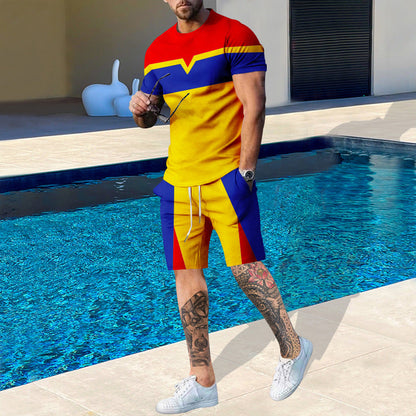 Herren Sport Set Kurzarm Kontrast Farben Modern