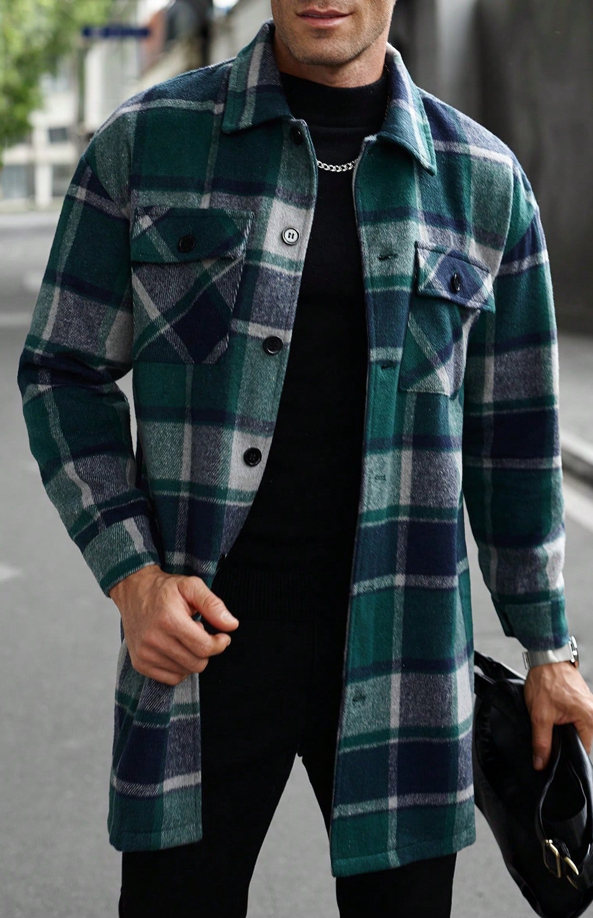 Herren Flanelljacke Kariert Modern mit Taschen
