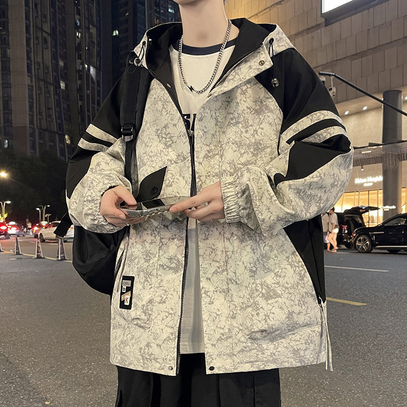 Herren Windbreaker Funktionstaschen Urban Style Schwarz