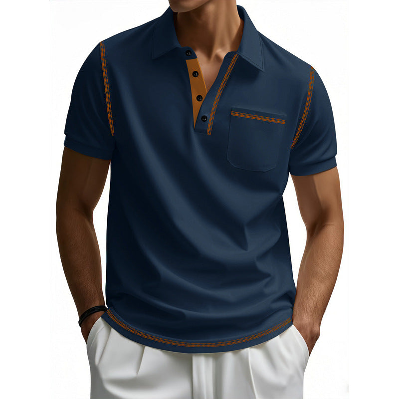 Herren Poloshirt Modern Henley Kragen Kontrast Akzente
