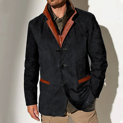 Herren Lederjacke Elegant Wildleder Mit Kontrastdetails