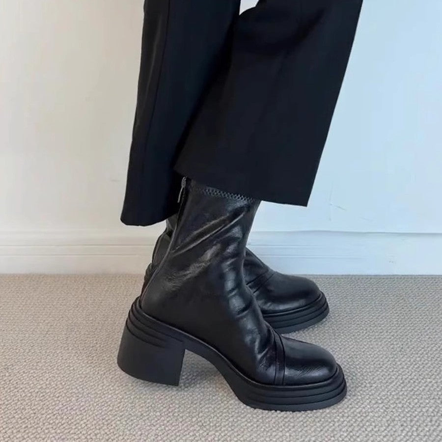 Damen Stiefel Blockabsatz Glänzendes Leder Schuhe