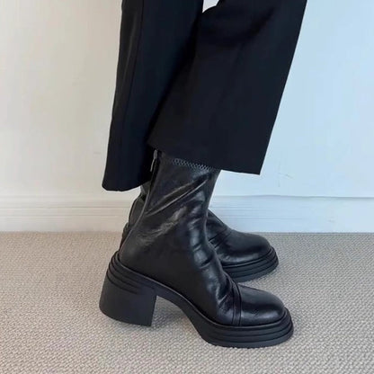 Damen Stiefel Blockabsatz Glänzendes Leder Schuhe