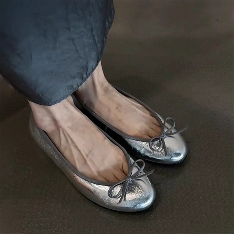 Damen Ballerinas Glänzend Strukturiert Mode Schuhe