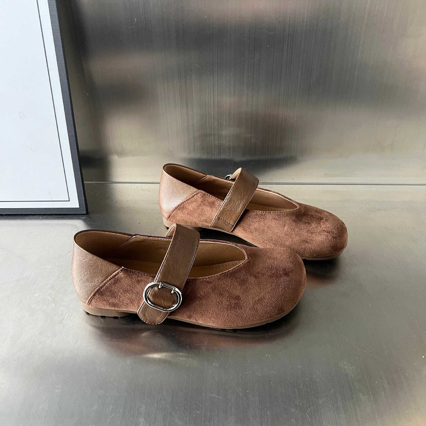 Damen Mokassins Velours Elegant Riemen Schuhe