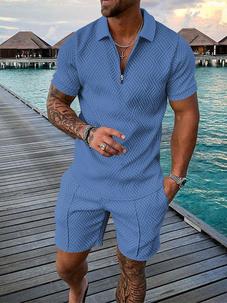 Herren Jumpsuit Kurzarm Modern Fein Strukturiert