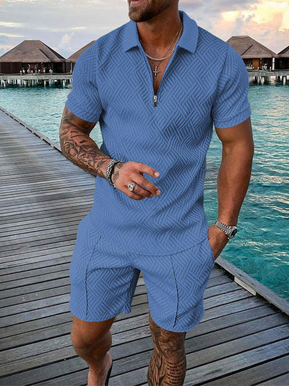 Herren Jumpsuit Kurzarm Modern Fein Strukturiert