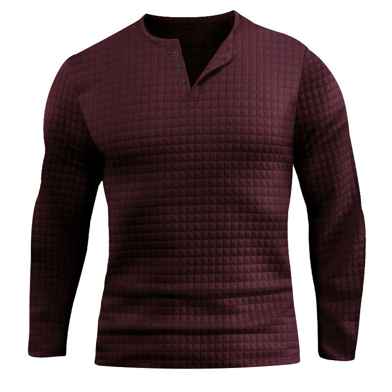 Herren Langarmshirt Waffeloptik Strukturiert Knopfleiste Modern