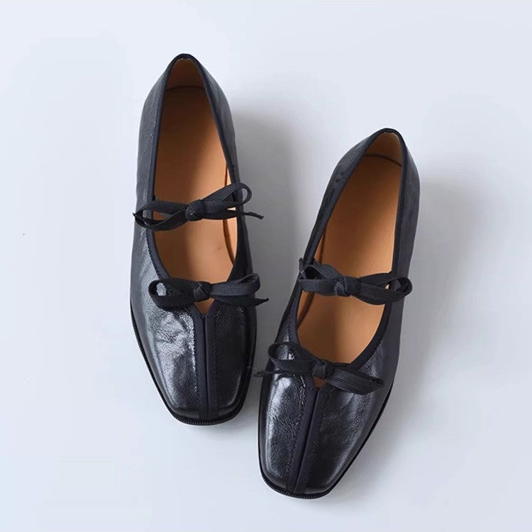 Damen Ballerinas Lederschuhe Elegante Schleife