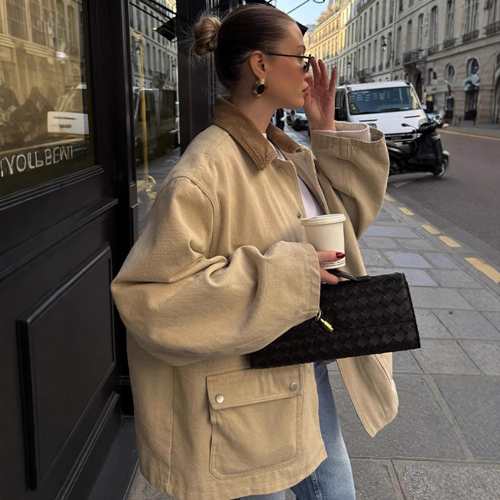 Damen Oversized Jacke Groß geschnitten Mit vielen Taschen