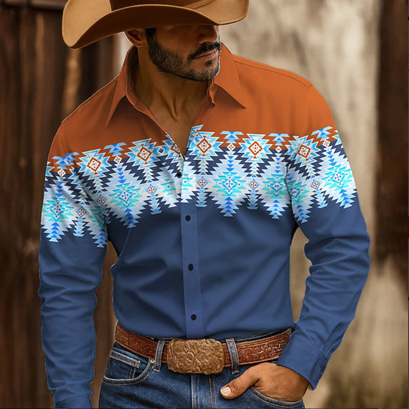 Herren Westernhemd Azteken Muster Stilvoll Größe