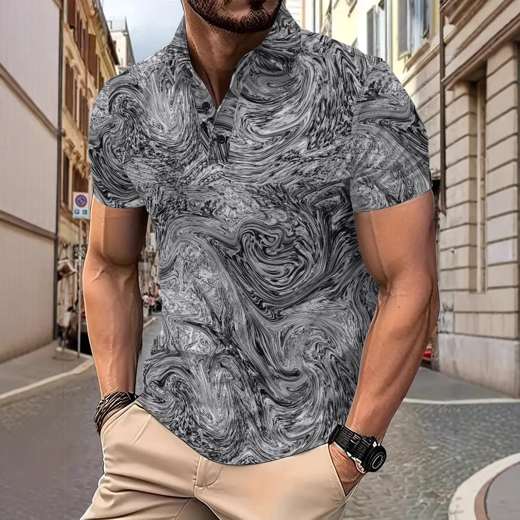 Herren Poloshirt Kurzarm Modernes Wellenmuster Berlin - BerlinGlamour