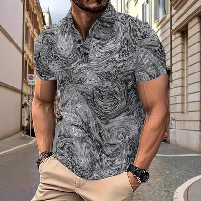 Herren Poloshirt Kurzarm Modernes Wellenmuster Berlin - BerlinGlamour