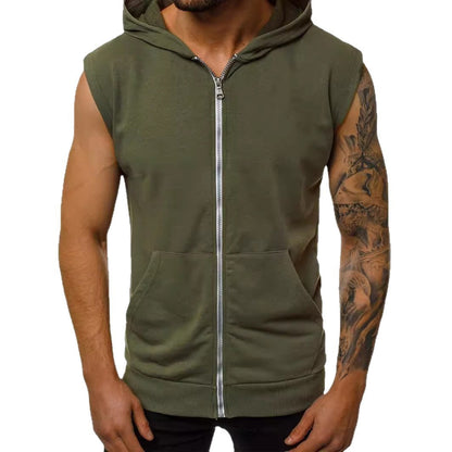 Herren Kapuzenpullover Ärmellos Reißverschluss Taschen Sportlich