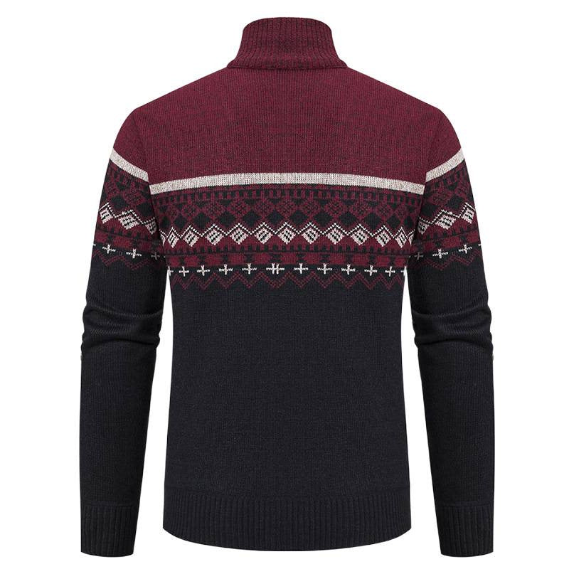 Herren Strickjacke Stehkragen Norweger Muster Warm