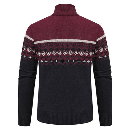 Herren Strickjacke Stehkragen Norweger Muster Warm