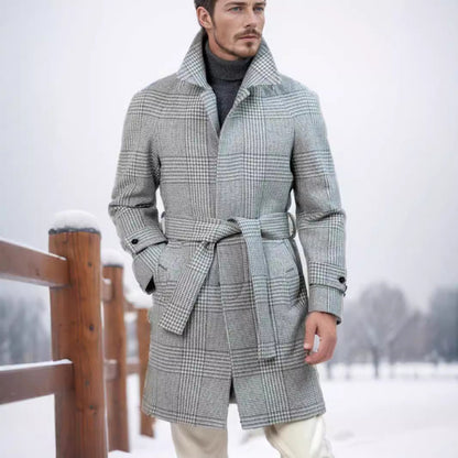 Herren Trenchcoat Modern Karomuster Taillengürtel Elegante Outdoorjacke - BerlinGlamour