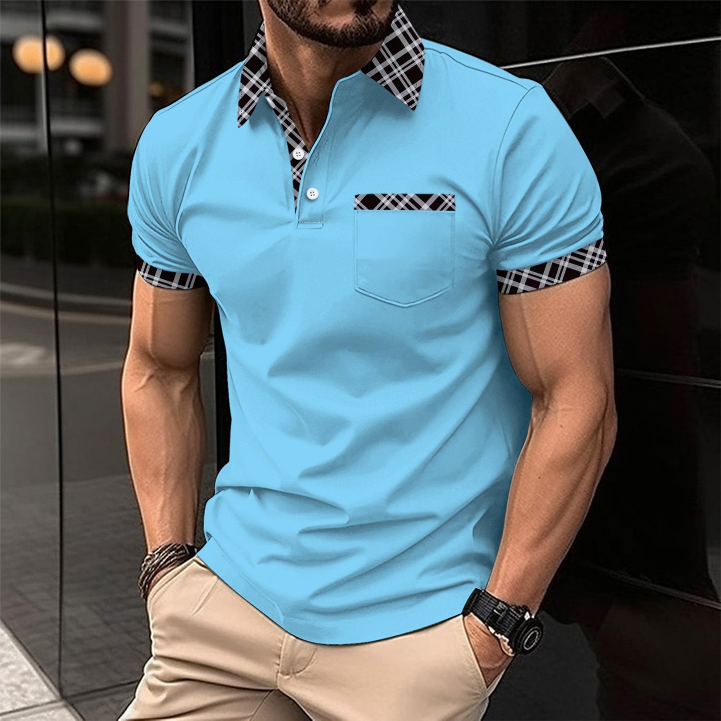 Herren Poloshirt Karomuster Modern Berlin Style