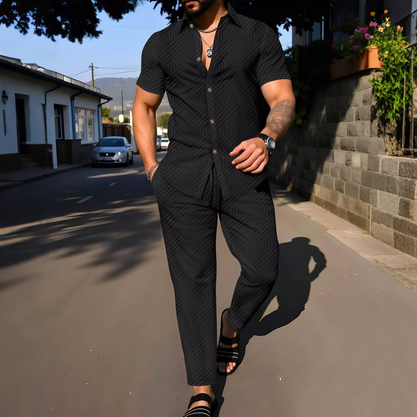 Herren Overall Kurzarm Modern mit Taschen und Schnitt - BerlinGlamour