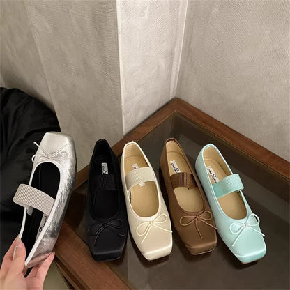 Damen Ballerinas Mary Jane Elegante Schleifen Schnürsenkel