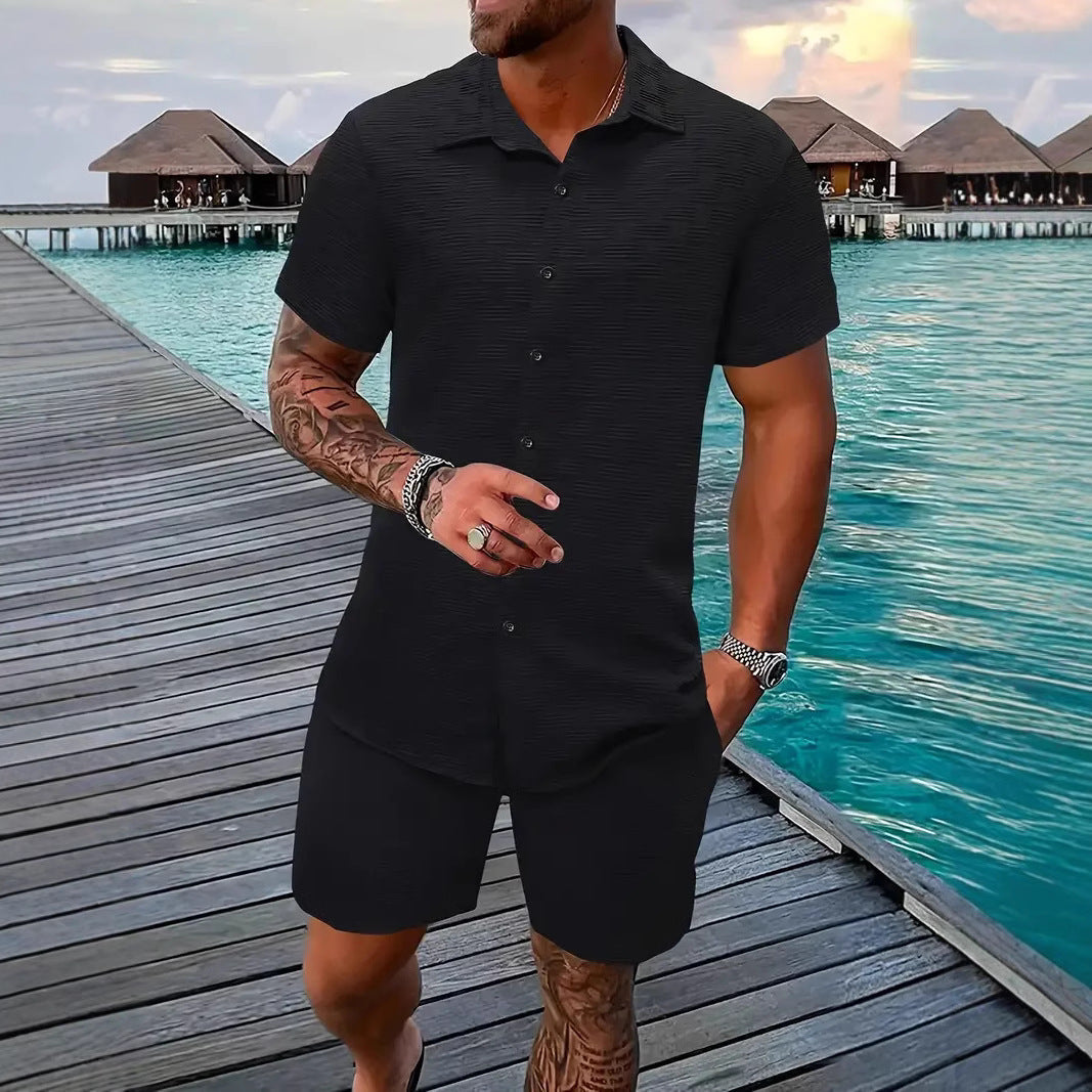 Herren Kurzarmhemd und Shorts Set Sommer Leicht Bequem