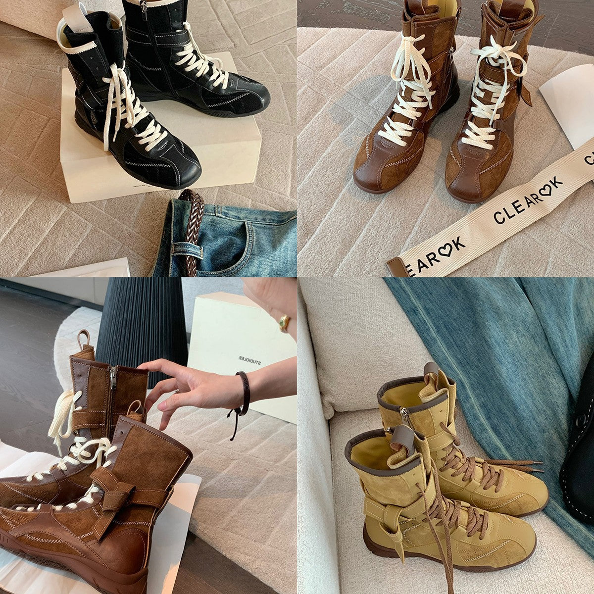 Damen Stiefel High-Top Schnürstiefel Luxus Innenfutter