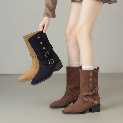 Damen Stiefel Schnällen Design Bequem Blockabsatz
