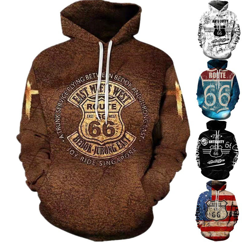 Herren Kapuzenpullover Route 66 Grafik Berlin Style - BerlinGlamour