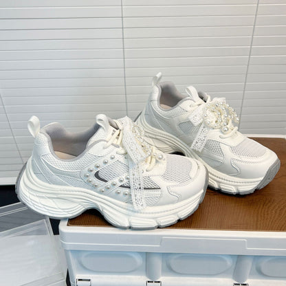 Damen Sneaker Sportlich Chunky Perlenschmuck Mode Schuhe