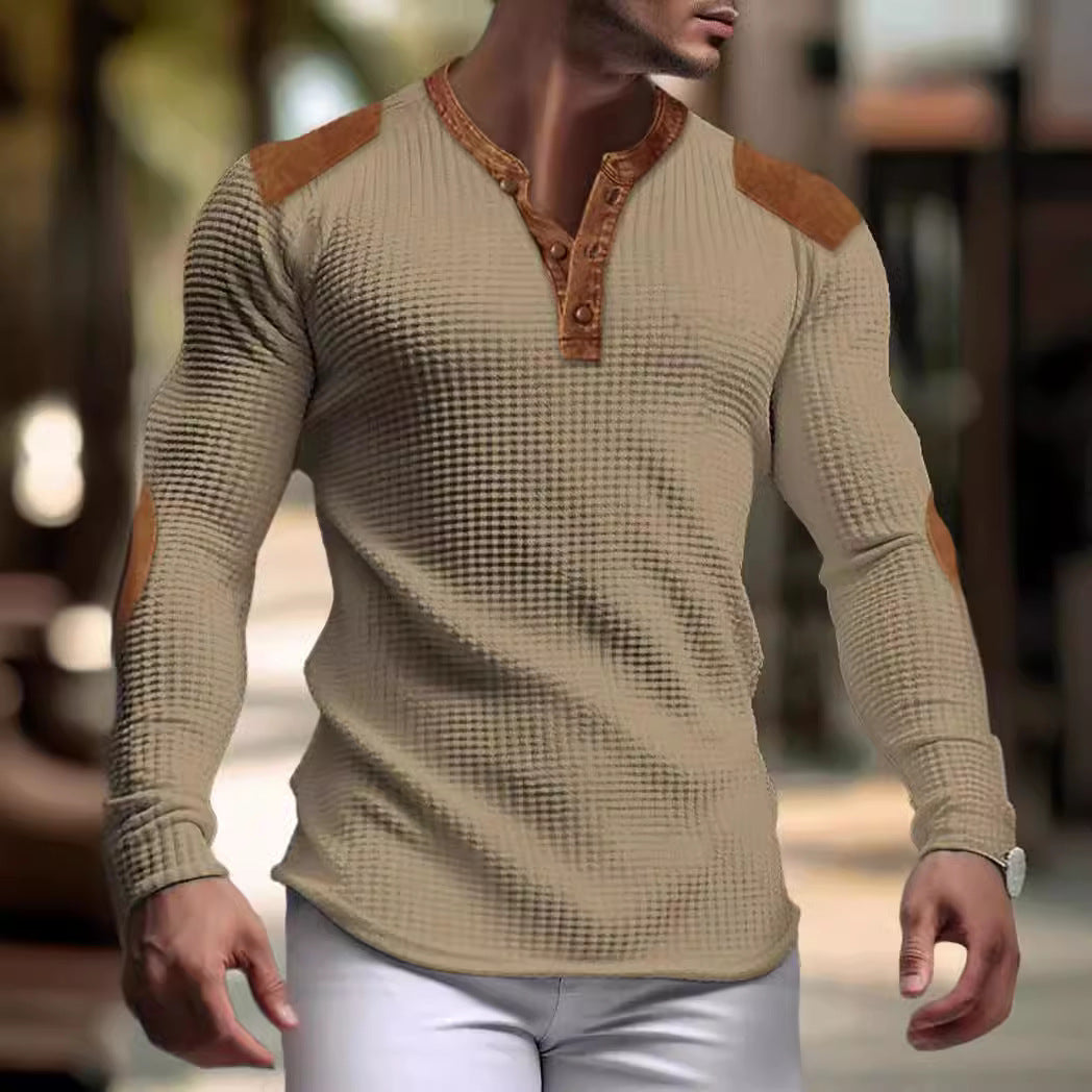 Herren Langarmshirt Leder Applikationen Modern Berlin Style