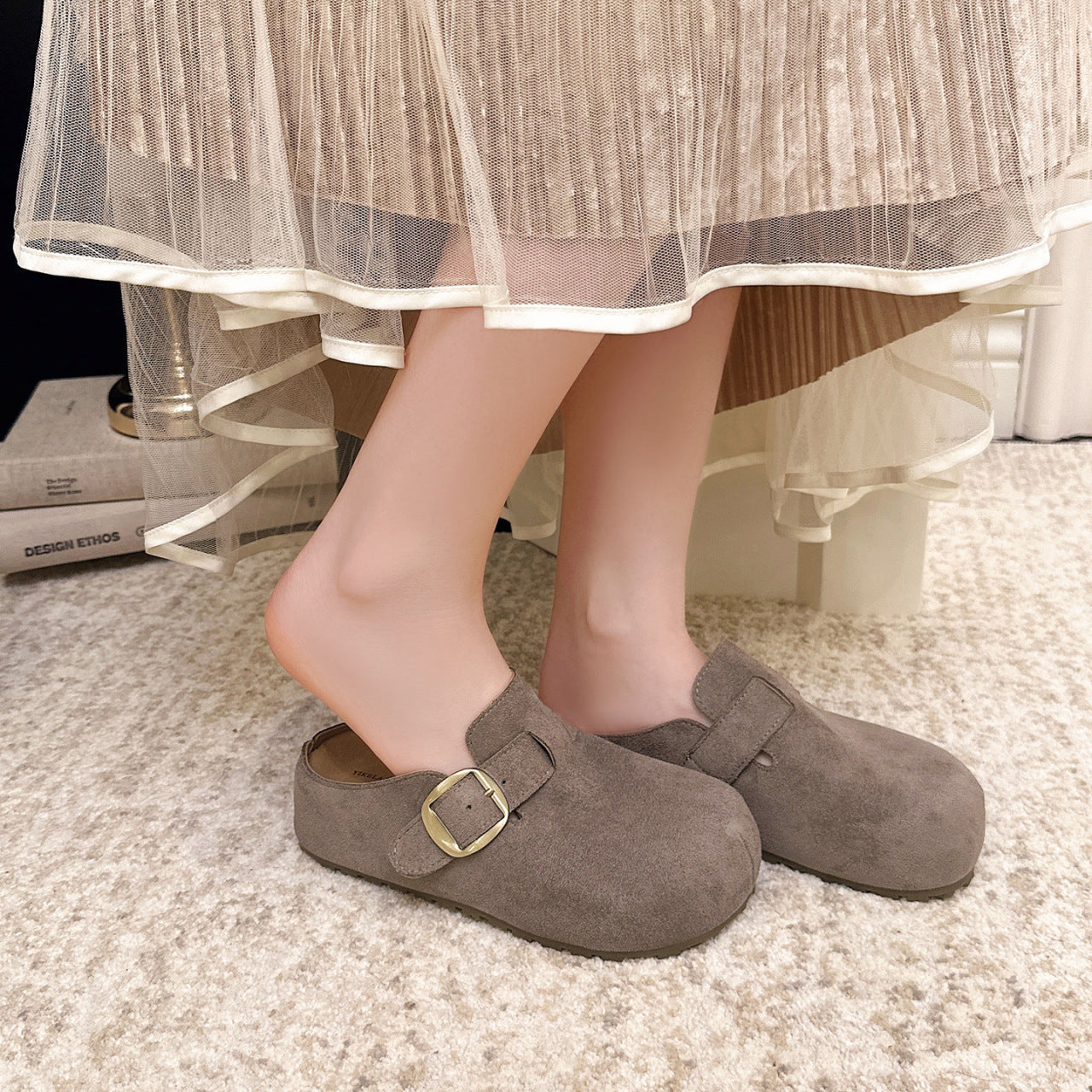 Damen Clogs Wildleder Elegant Schnalle Comfort Schuhe