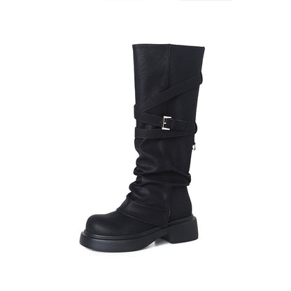 Damen Stiefel Overknee Modisch Riemen Design Schwarz