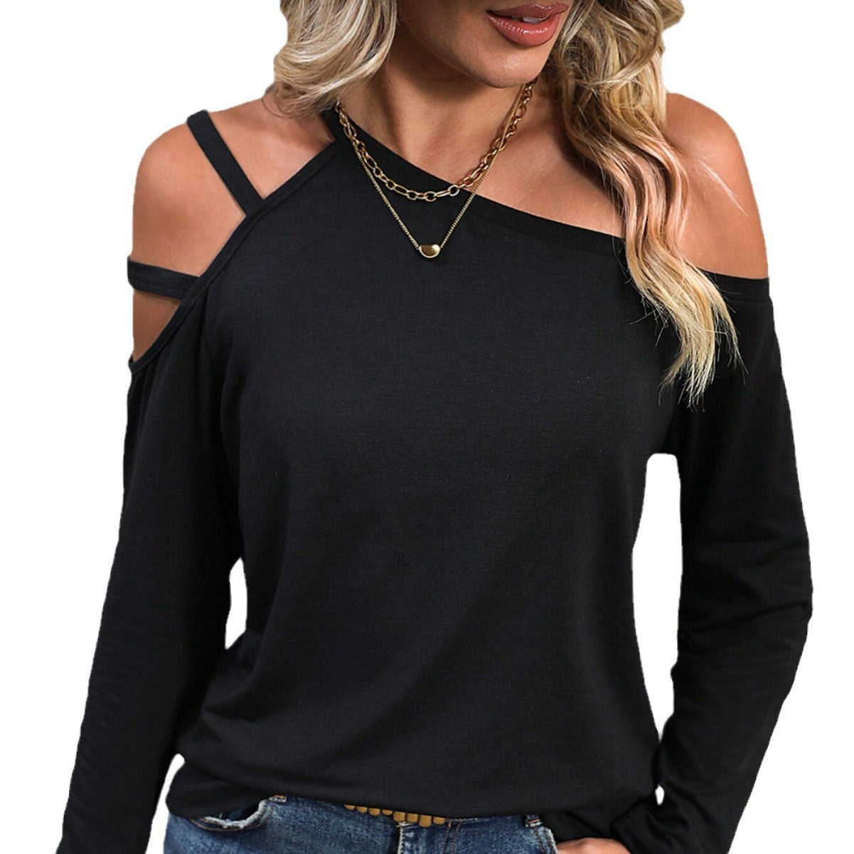 Damen Oberteil Asymmetrisch Cut-Out Top Modern