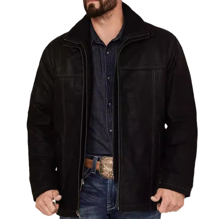 Elegante Lederjacke Herren Lederjacke Hochkragen Schwarz
