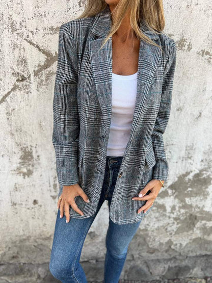 Damen Blazer Karierter Slim Fit Modern
