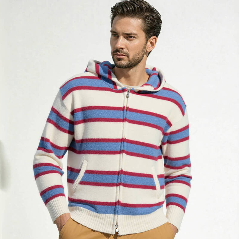 Herren Kapuzenjacke Stripes Elastisch Reißverschluss