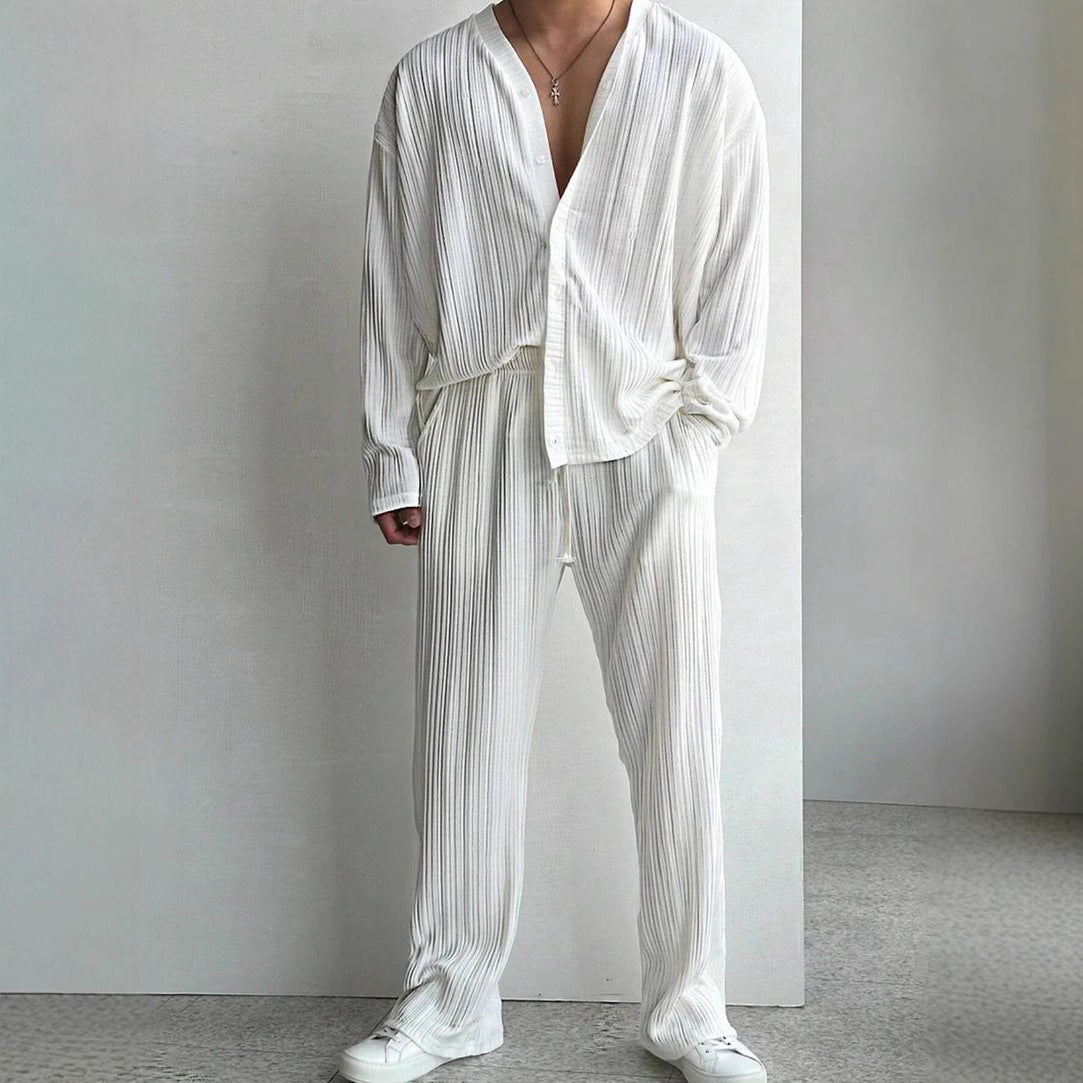 Herren Set aus Streifen Hemd und bequeme Hosen Casual