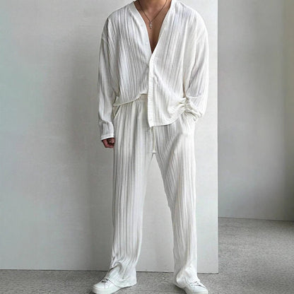 Herren Set aus Streifen Hemd und bequeme Hosen Casual