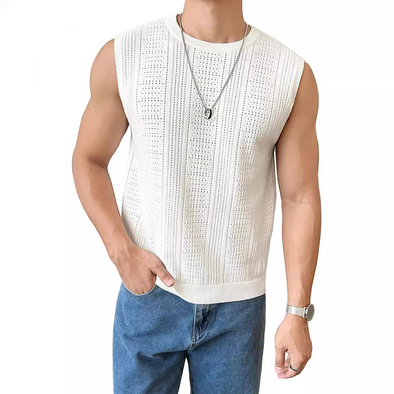 Herren Stricktop Lässig Mit Lochmuster Modern - BerlinGlamour