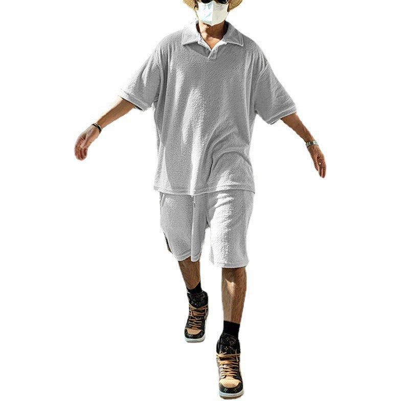 Herren Oversized T-Shirt und Shorts Set mit Knöpfen und Taschen