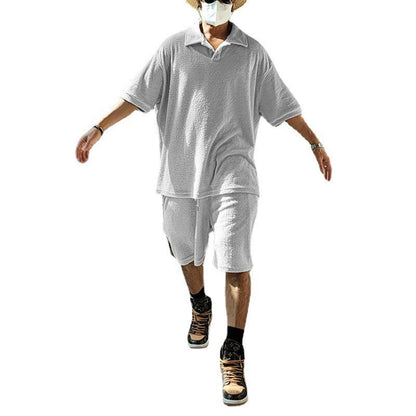 Herren Oversized T-Shirt und Shorts Set mit Knöpfen und Taschen