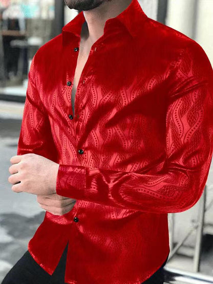 Herren Slim Fit Hemd Wellenmuster Elegant Modern
