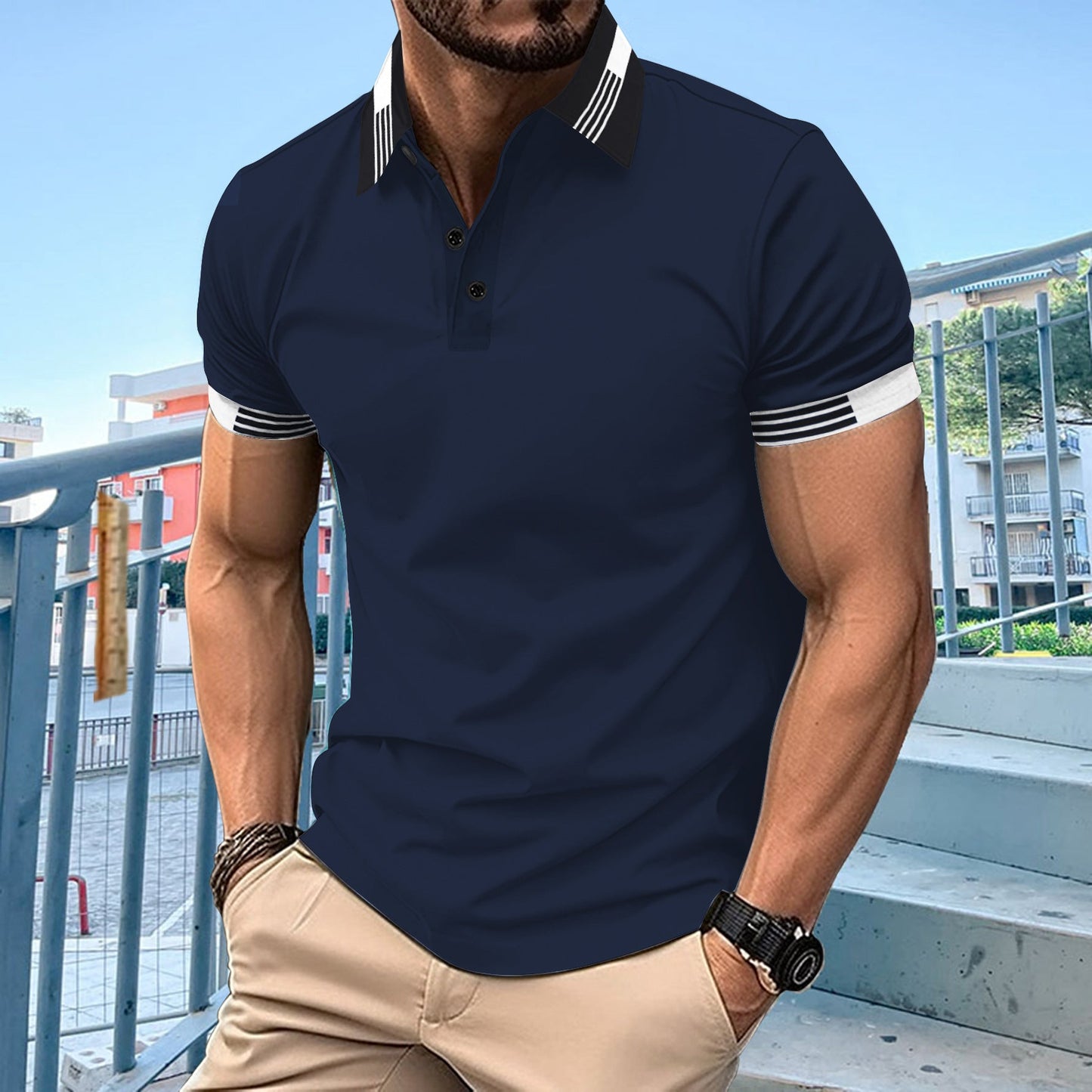 Herren Polohemd Streifen Modern Style