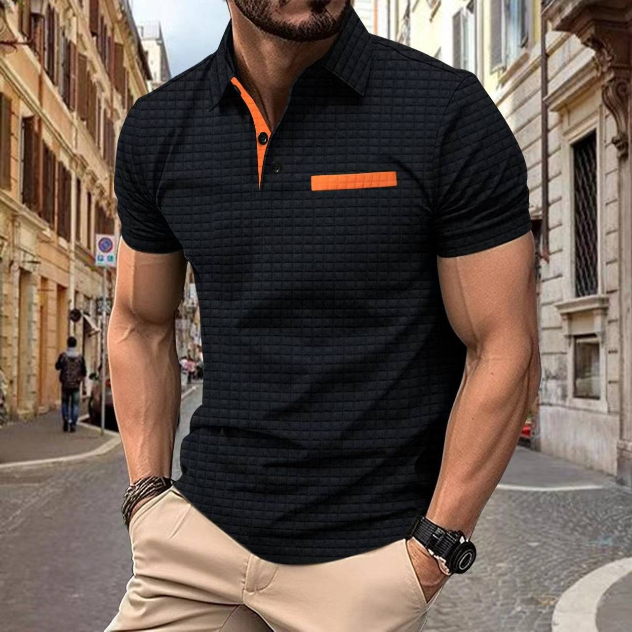Herren Polohemd Kurzarm Elegant Strukturiert Modern - BerlinGlamour