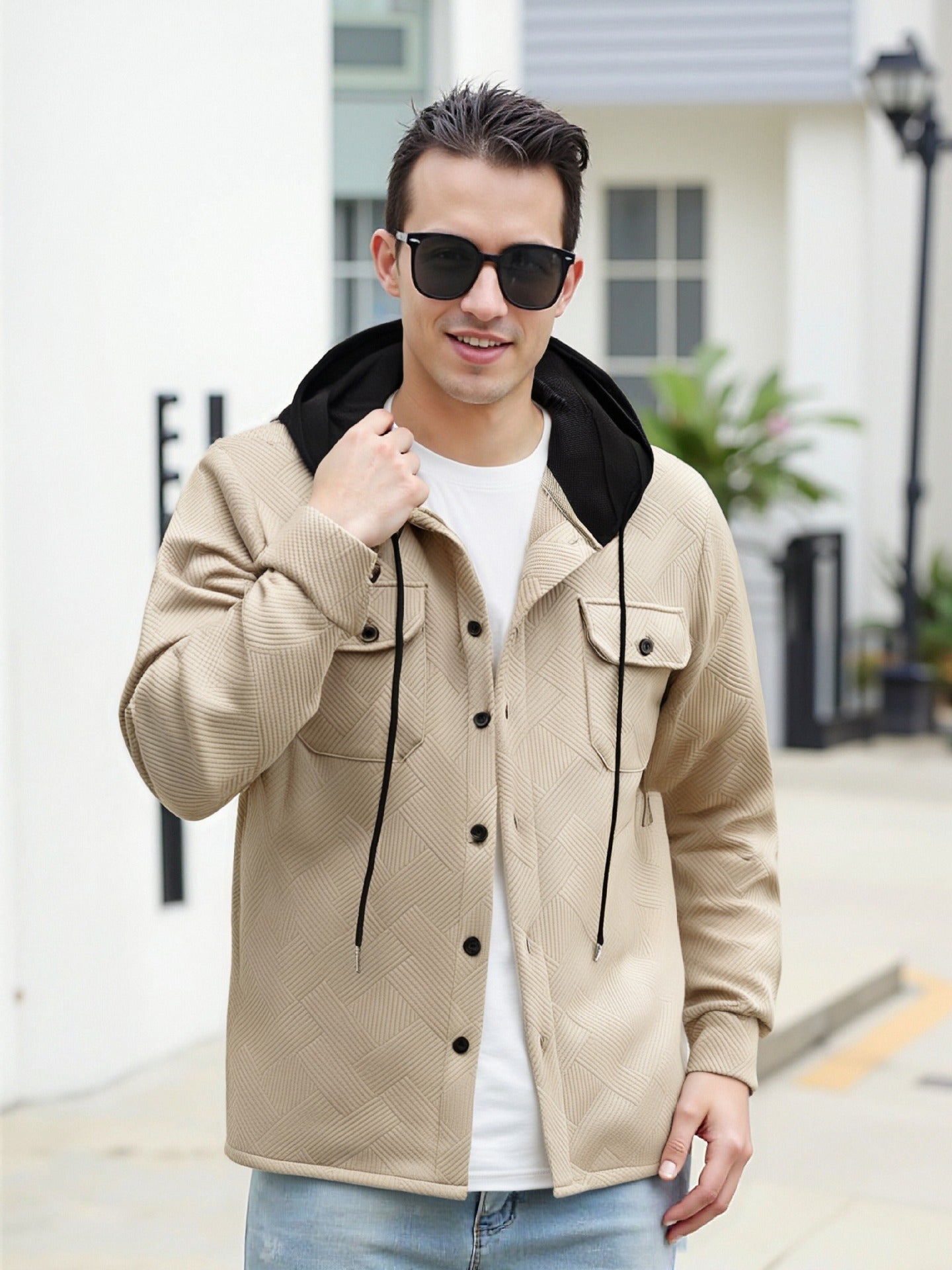 Herren Hybrid-Jacke Modern mit Abnehmbarer Kapuze und Taschen